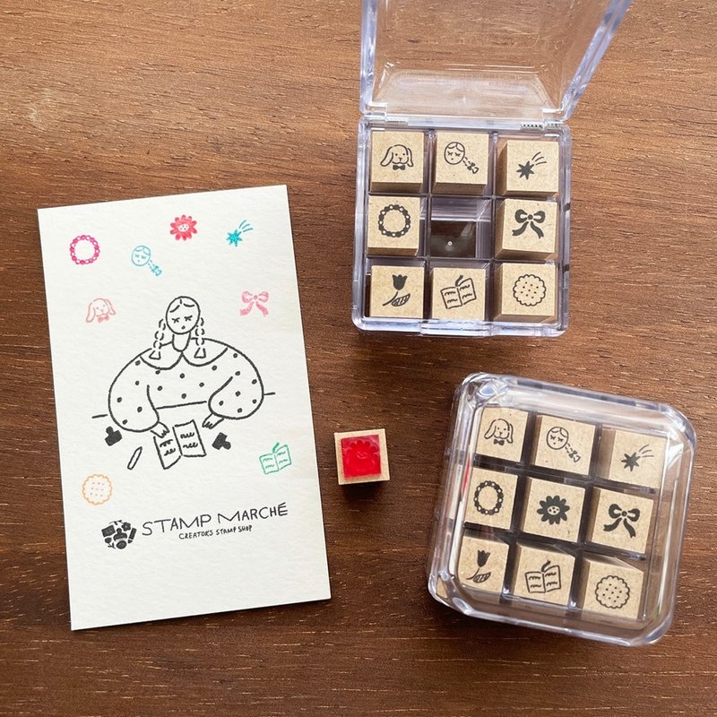 Diary stamp mini Marl-chan set Rubber stamp girl Made in Japan case-7mar - Stamps & Stamp Pads - Wood Brown