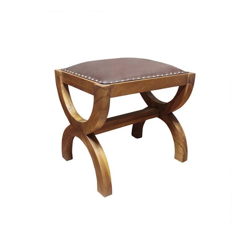 [Jidi City 100% teak furniture] UNCD-16ASL teak single elegant full cowhide chair and stool - Chairs & Sofas - Wood Brown