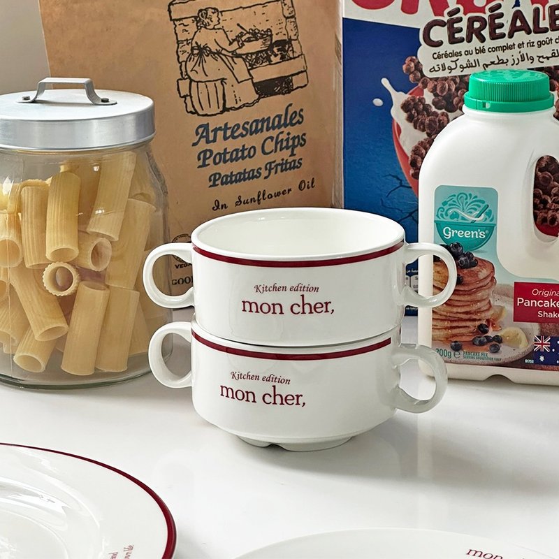 Vintage Red Soup Yogurt Cereal Bowl - Bowls - Porcelain White