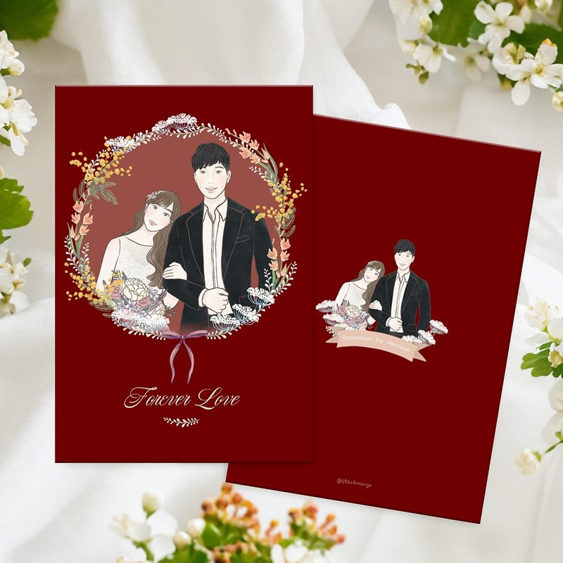 【客製化】結婚書套夾/結婚證書夾/書約-紅色花圈/似顏繪/照片/ - 結婚書約 - 紙 多色