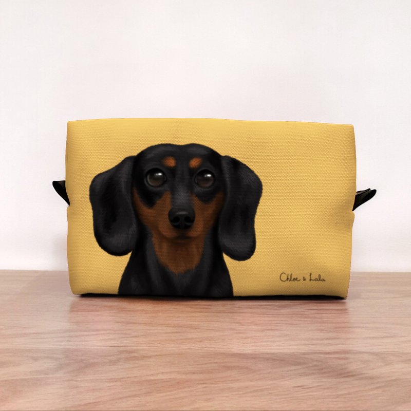 Classic Wang Meow Cosmetic Bag/Storage Bag-Black Four-Mesh Short-haired Dachshund Black Four-Mesh Dachshund - Toiletry Bags & Pouches - Polyester Yellow