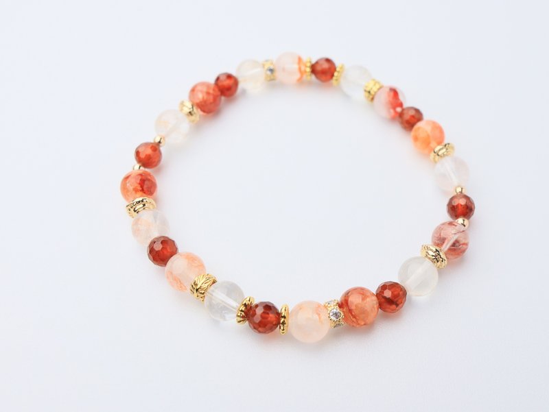 嫣然 紅膠花 紅膠花水晶 橙紅石榴石 石榴石 水晶手鏈 水晶設計款 - 手鍊/手鐲 - 水晶 紅色