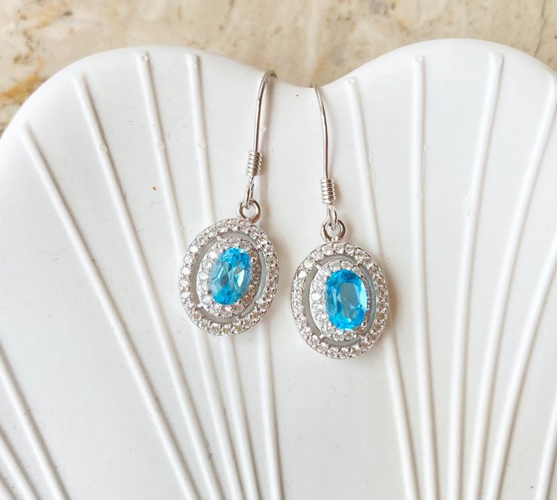 Natural Topaz Earrings 925 Sterling Silver Earrings Rings Stone Stone Gemstone Light Jewelry Semi Gemstone - Earrings & Clip-ons - Gemstone Blue