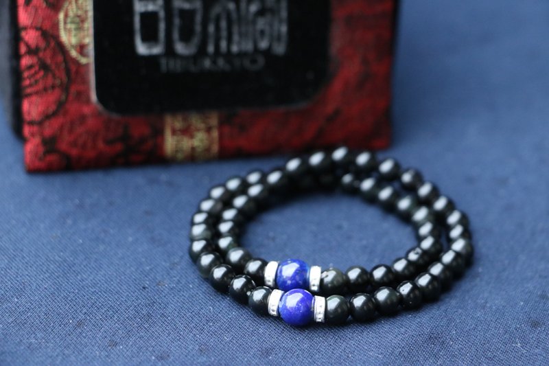 原礦無染色黑曜石手鍊 6mm 青金石 台北客製化串珠設計 飾品佛珠 - 手鍊/手環 - 寶石 