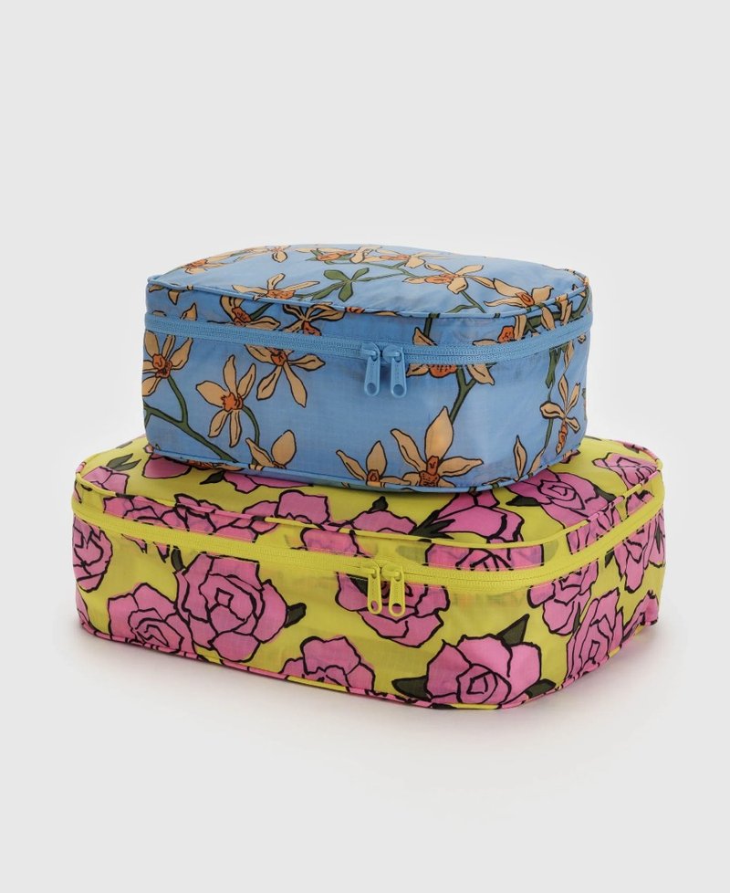 BAGGU - Travel Square Storage Bag Small & Medium - Flower Park - Toiletry Bags & Pouches - Waterproof Material Multicolor