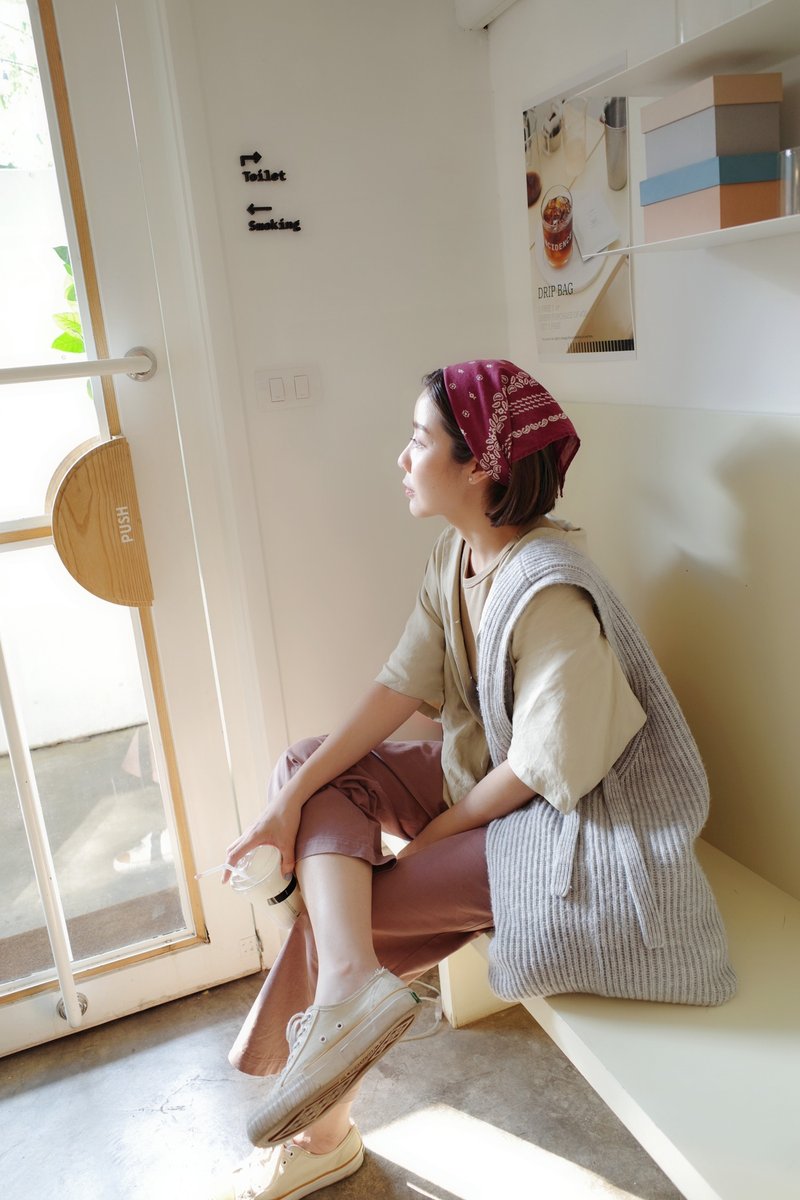 斜挎包 MA KNIT Grey Lightweight Knitted shoulder bag with lining - 其他 - 聚酯纖維 灰色