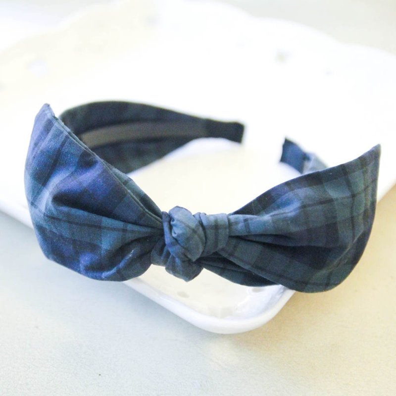 Classic green grid rabbit ears headband - Hair Accessories - Cotton & Hemp Blue