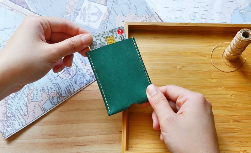 卡夾 悠遊卡套 真皮 孔雀藍 名片夾 多色可選 免費刻字包裝 - 名片夾/名片盒 - 真皮 藍色