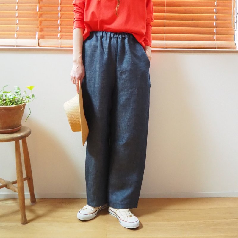 Vintage linen denim balloon pants / NAVY - 女長褲 - 棉．麻 藍色