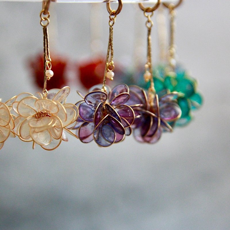 Painless Clip-On/crystal flower ball - Earrings & Clip-ons - Resin Multicolor