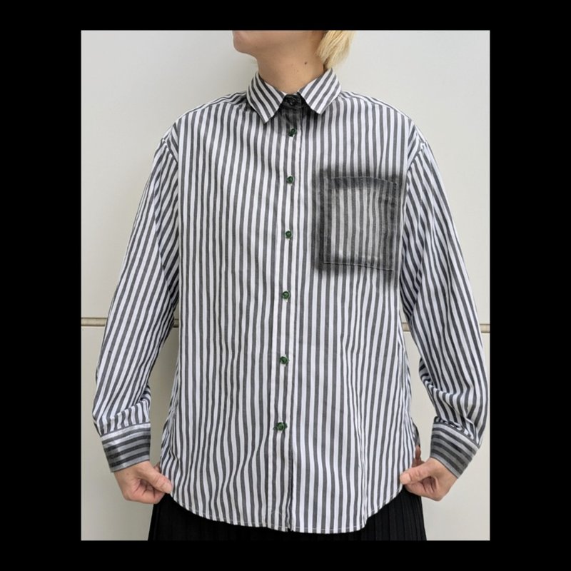 【drip】spray-painted shirts (stripe) - Women's Shirts - Other Materials 