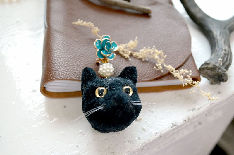 TIMBEE LO黒猫の頭のイヤリングは、単一の販売を手作り - ピアス・イヤリング - コットン・麻 多色