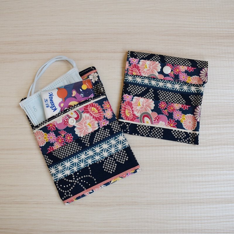 Mask/tissue/cotton/headphone storage bag_Japanese style - กระเป๋าเครื่องสำอาง - ผ้าฝ้าย/ผ้าลินิน สีน้ำเงิน