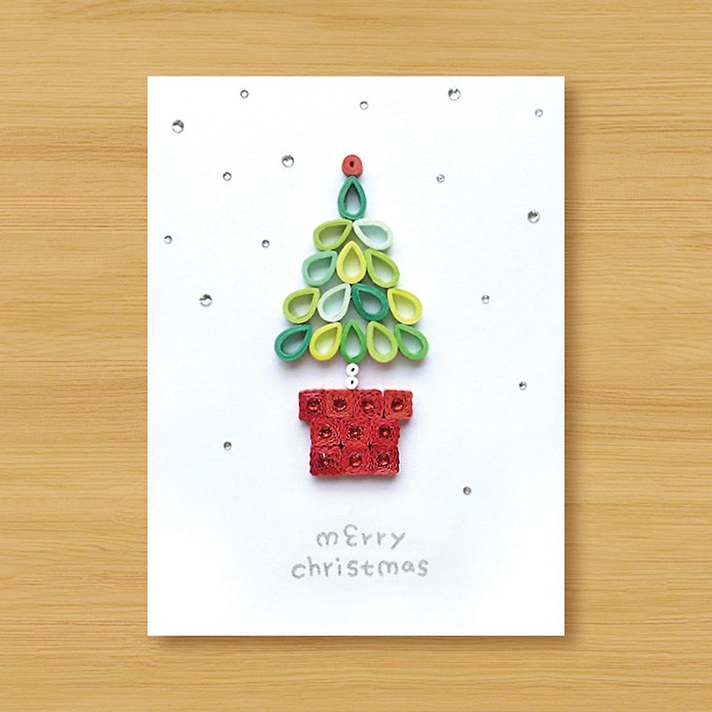 ( 3款供選擇 ) 手工捲紙卡片 _ 聖誕祝福小盆栽 - A款 - 卡片/明信片 - 紙 綠色