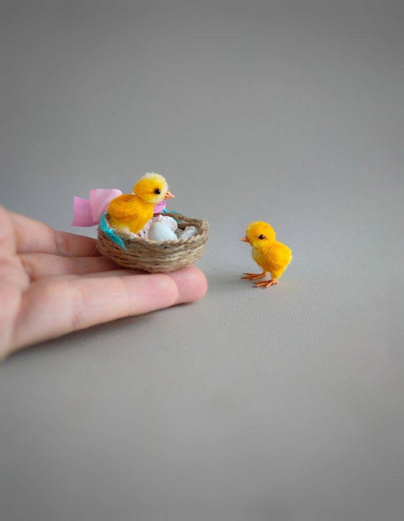 Miniature chickens (Two). Micro bird . Yellow toy. Miniature chick . Easter - Stuffed Dolls & Figurines - Other Materials Yellow