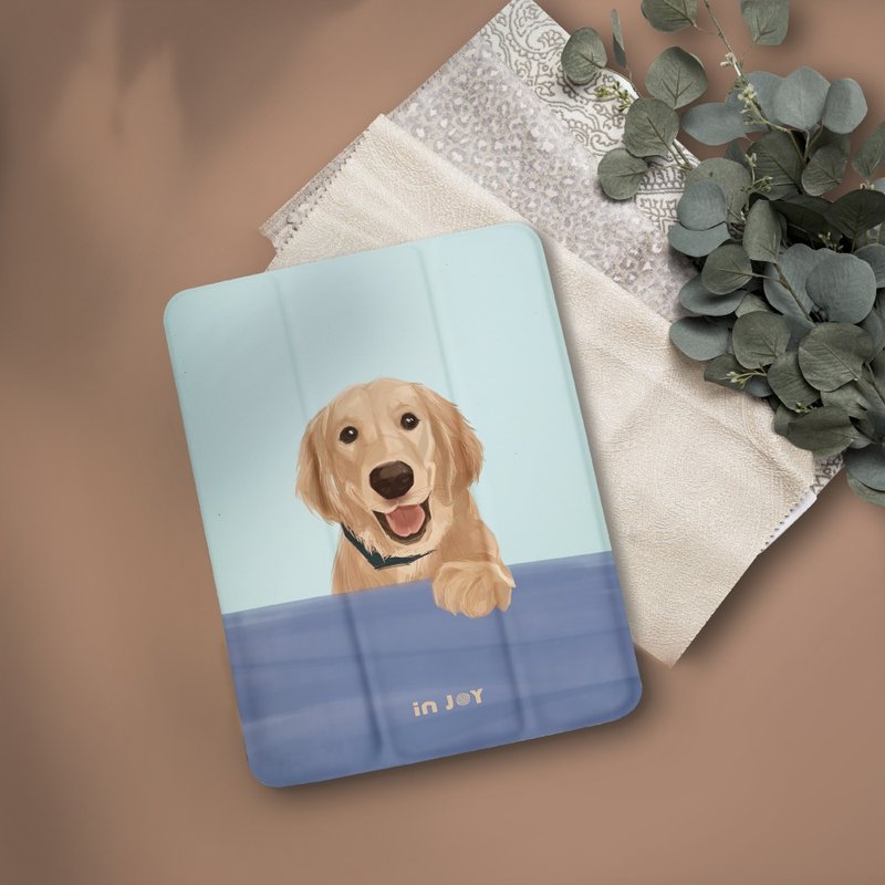 Golden retriever ipad case for iPad 10.2/9.7/Pro10.5/mini6/iPad9 - เคสแท็บเล็ต - วัสดุอื่นๆ สีน้ำเงิน