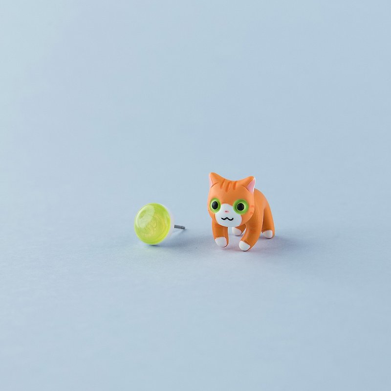 Manx Cat - Polymer Clay Earrings, Handmade&Handpaited - ต่างหู - ดินเหนียว สีส้ม