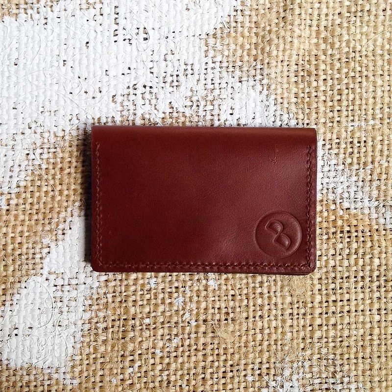 DUAL - full leather handmade classic card holder - burgundy - ที่เก็บนามบัตร - หนังแท้ สีแดง