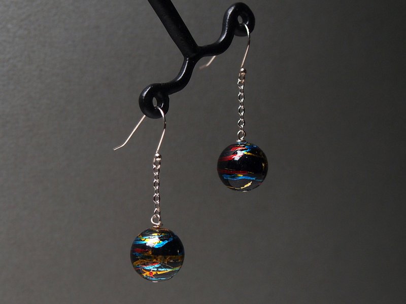 #GE294 Murano Glass Beads Earring - ต่างหู - แก้ว สีดำ