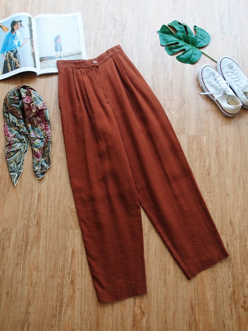 Vintage under / trousers no.2 - กางเกงขายาว - ผ้าฝ้าย/ผ้าลินิน สีนำ้ตาล