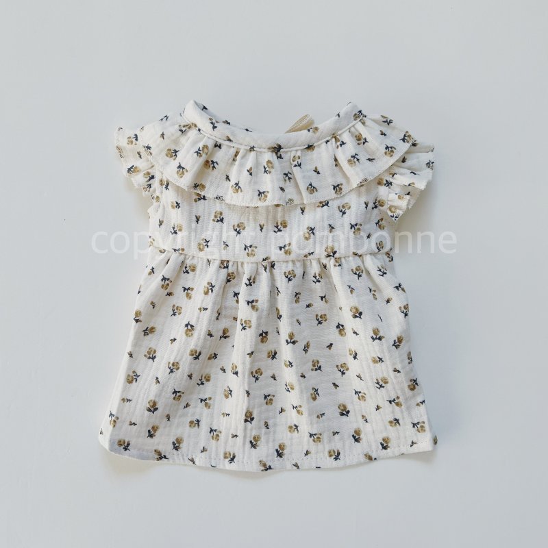 Dog Wear・Frilled Crepe Blouse - Small Floral Print - Clothing & Accessories - Cotton & Hemp White