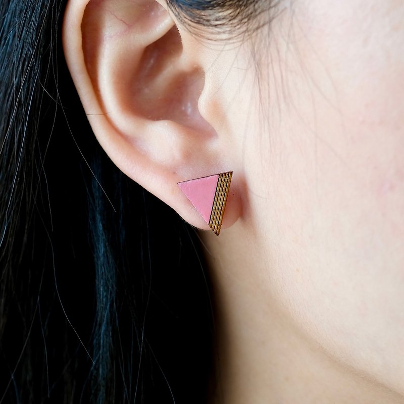 Wood earrings-V (pink) - Earrings & Clip-ons - Wood Pink