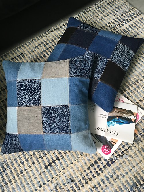 Patchwork Denim Cushion Covers. Handmade Multi Patch, Multi Stripe,Woven  Cushion