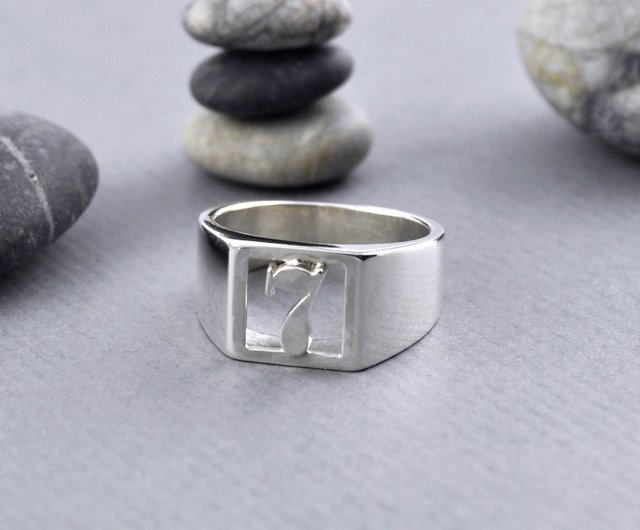 Sterling Silver Lucky Number Signet Ring - Shop GreenRock Jewelry