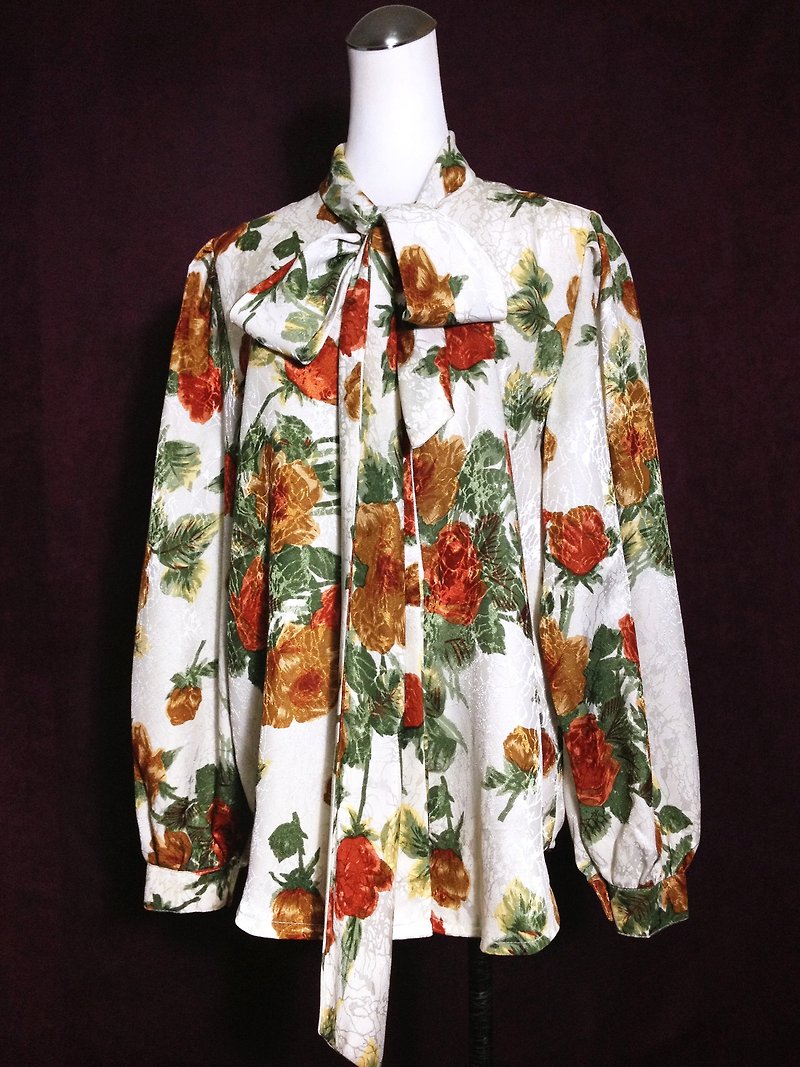 When vintage [antique shirt / tie long-sleeved gorgeous antique rose jacquard shirt] overseas back to high texture - เสื้อเชิ้ตผู้หญิง - เส้นใยสังเคราะห์ หลากหลายสี