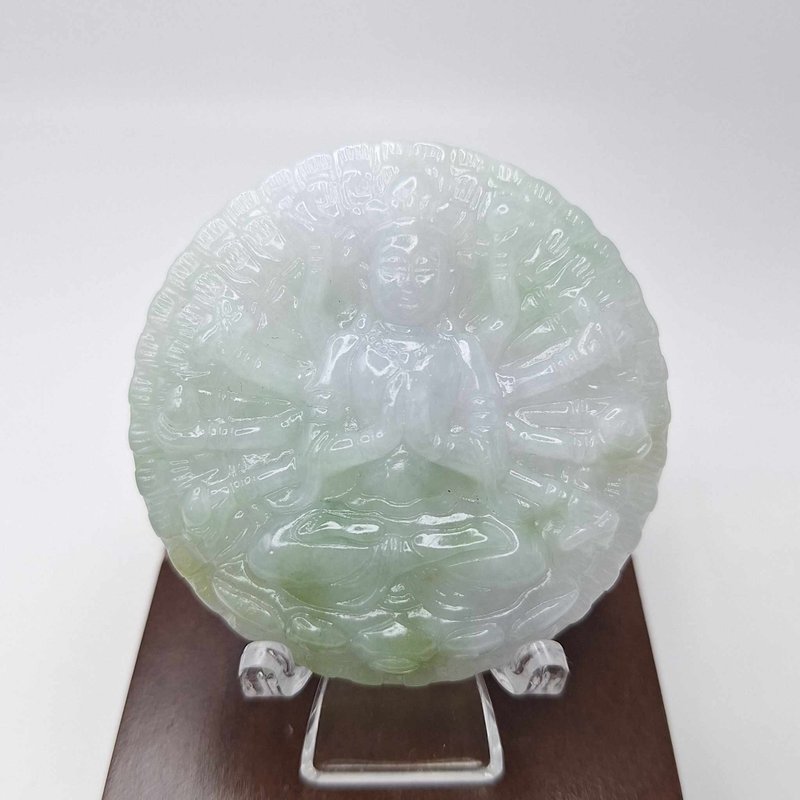 冰潤三彩千手觀音吊墜 | 天然緬甸玉A貨翡翠 - 項鍊 - 玉石 