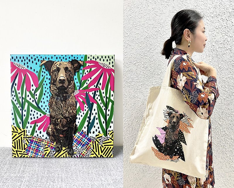 *福袋* 無框畫+環保袋包包 客製化 寵物畫 似顏繪 - 似顏繪/人像畫 - 其他人造纖維 多色