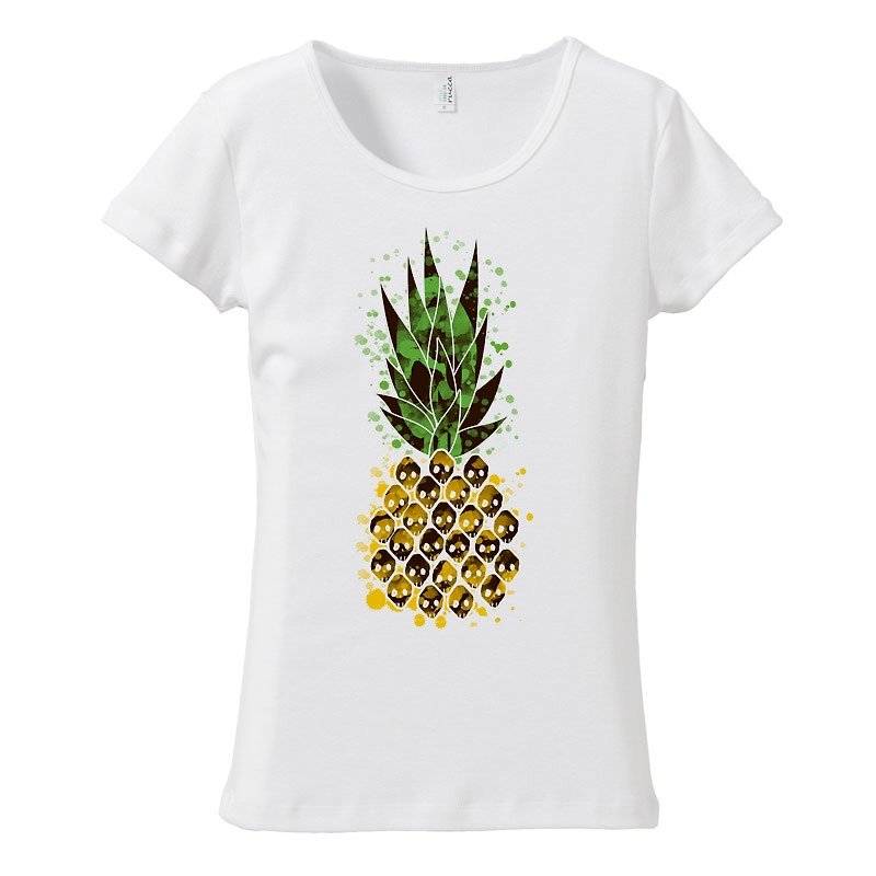 [Women's T-shirt] Skull Pine - เสื้อยืดผู้หญิง - ผ้าฝ้าย/ผ้าลินิน ขาว