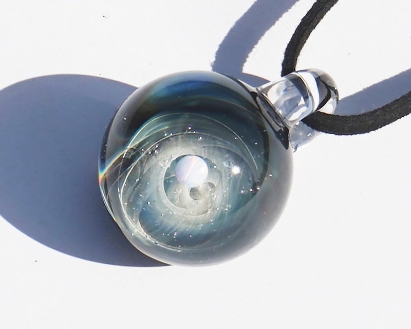 You are the only star. Glass pendant with white opal Space universe - สร้อยคอ - แก้ว สีน้ำเงิน