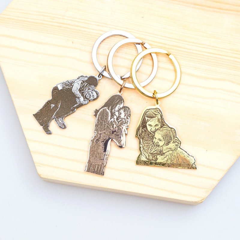 Real Picture Keychain in Gold, Silver, Rose Gold • Custom Portrait • Personalize - ที่ห้อยกุญแจ - สแตนเลส 