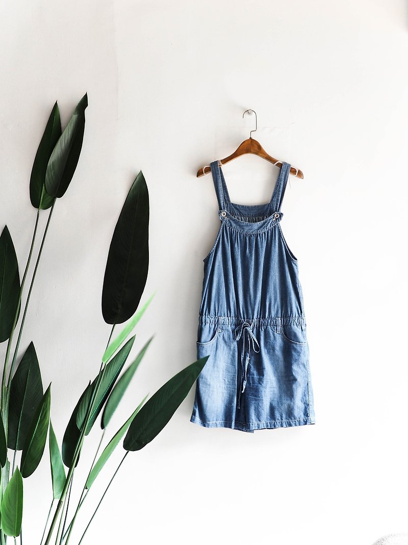 Shiga light blue soft party love time antiques serial tannin strap shorts overalls - Overalls & Jumpsuits - Cotton & Hemp Blue