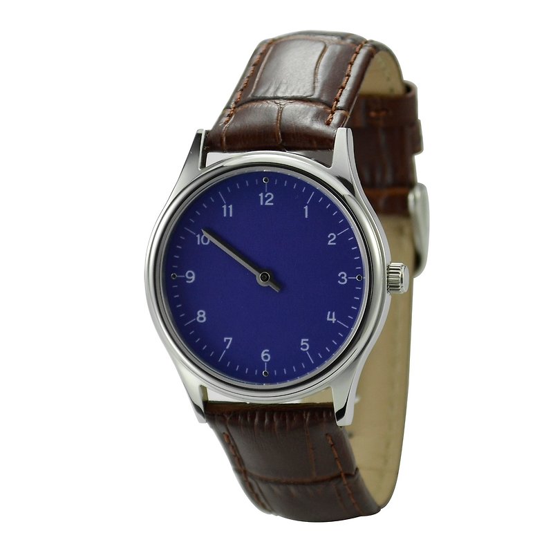慢活(Slow time) 手錶 優雅數字 藍面 - 中性設計 - 全球免運費 - 男裝錶/中性錶 - 不鏽鋼 黑色