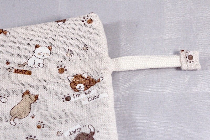 Mini bag pocket with bag bottom - cute and sleepy cat on white - Toiletry Bags & Pouches - Other Materials 