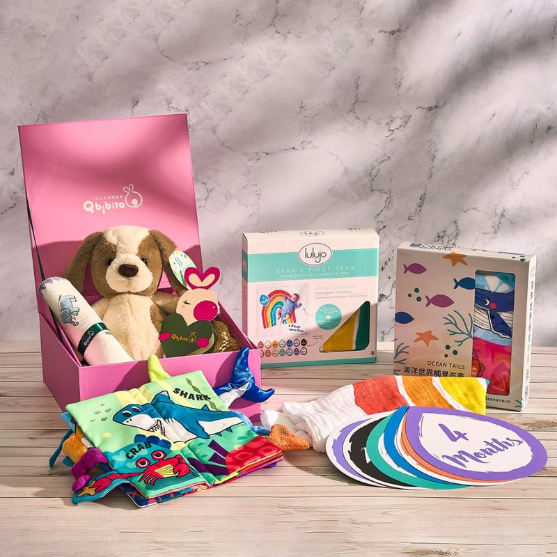 [Customized] Good time for parents and children - comfort doll + universal towel + card wrap + cloth book (full moon) - Baby Gift Sets - Other Materials Multicolor