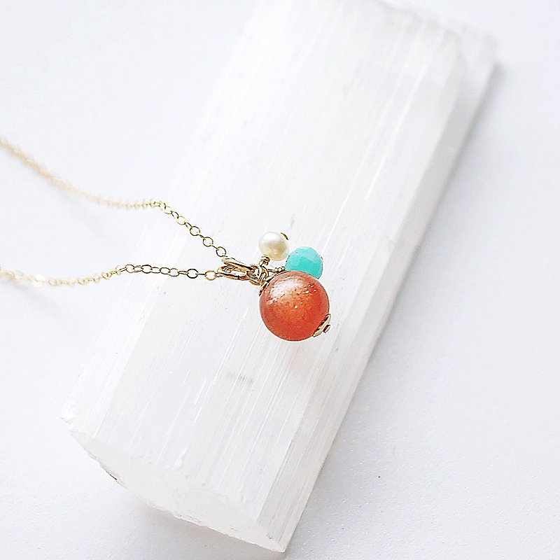 Sands top orange moonlight gemstones Tianhe stone pearl 14K GF necklace gift natural magnetic field - สร้อยคอ - เครื่องเพชรพลอย สีส้ม