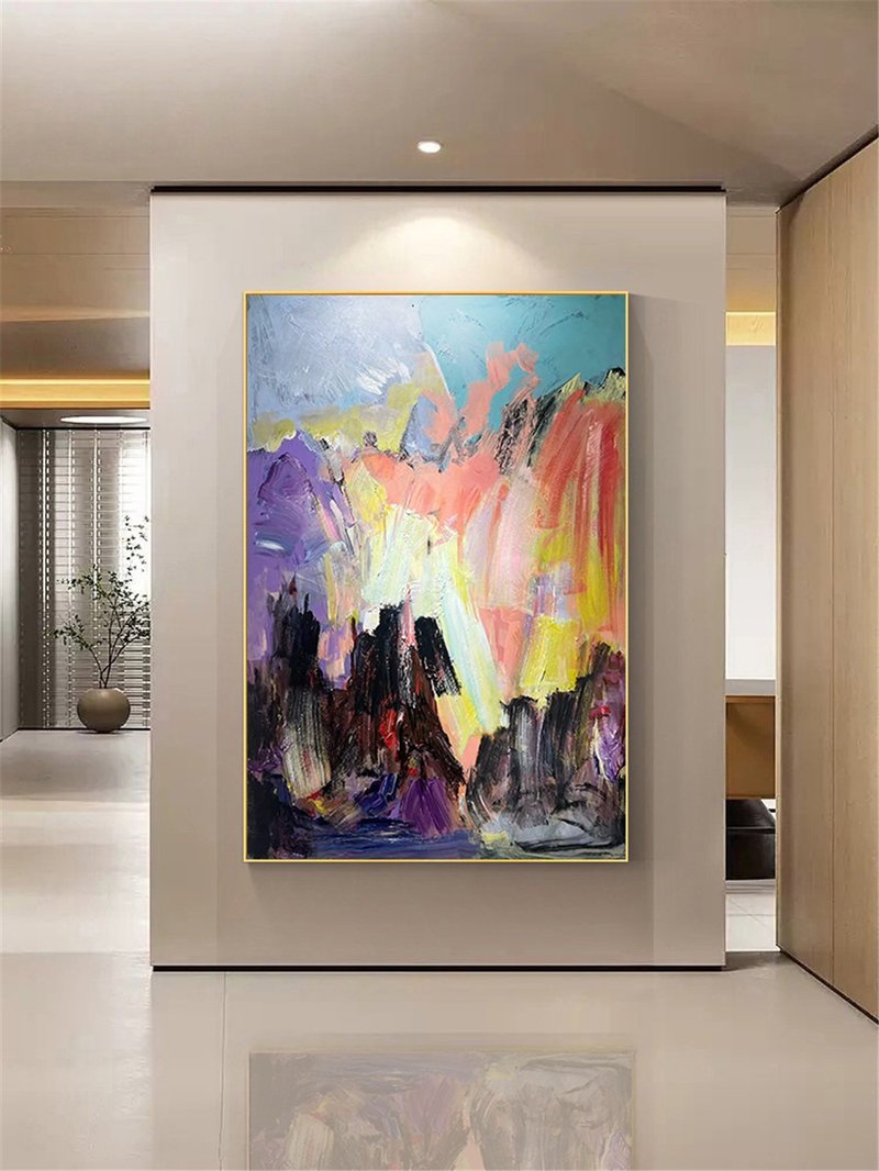 Handmade Abstract Painting Canvas Wall Art Picture for Living Room Decoration - โปสเตอร์ - ลินิน หลากหลายสี