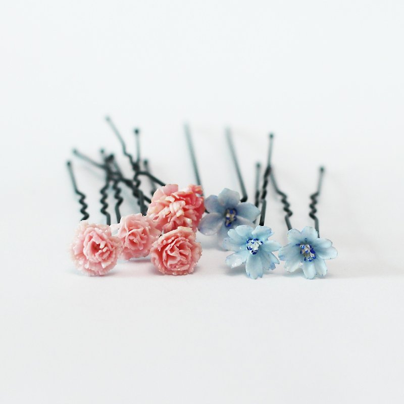 Pamycarie handmade resin clay powder blue flower hairpin in spring and summer - เครื่องประดับผม - ดินเหนียว สีน้ำเงิน
