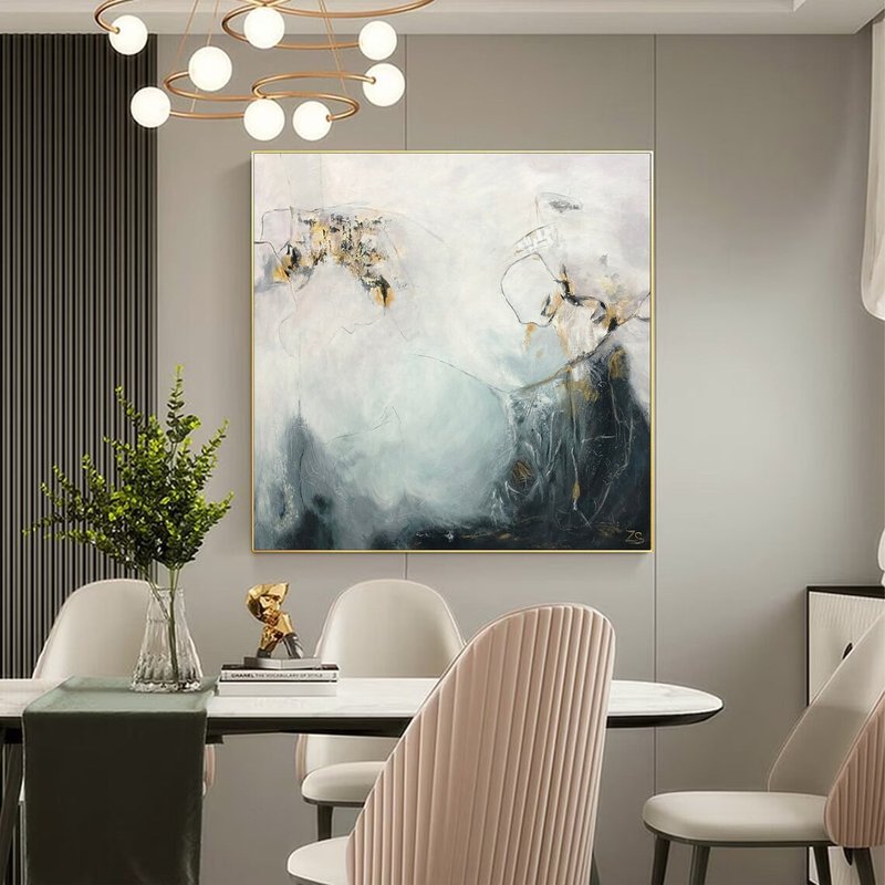 Large Original Abstract Blue And Gold Paintings On Canvas Contemporary Oil Art - 壁貼/牆壁裝飾 - 壓克力 多色