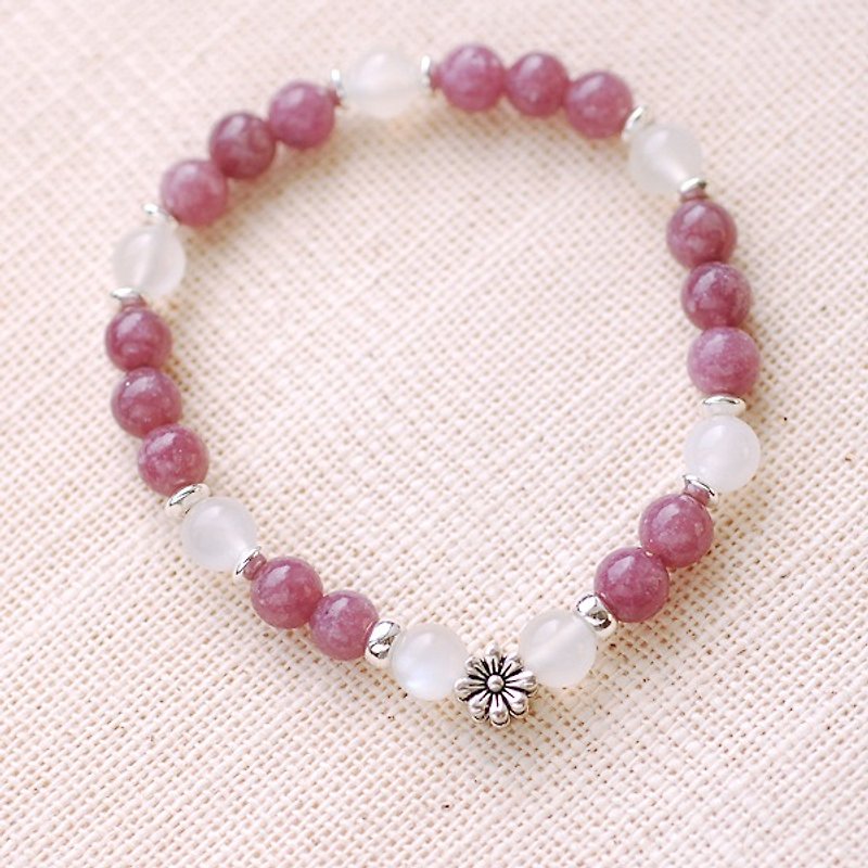 Pink Purple Mica*White Moonlight*Sterling Silver Flower Bracelet - Bracelets - Gemstone Purple