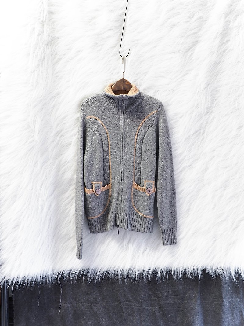 Kochi light gray twist skin double head zipper antique Kashmir cashmere sweater coat cashmere - Women's Casual & Functional Jackets - Wool Gray