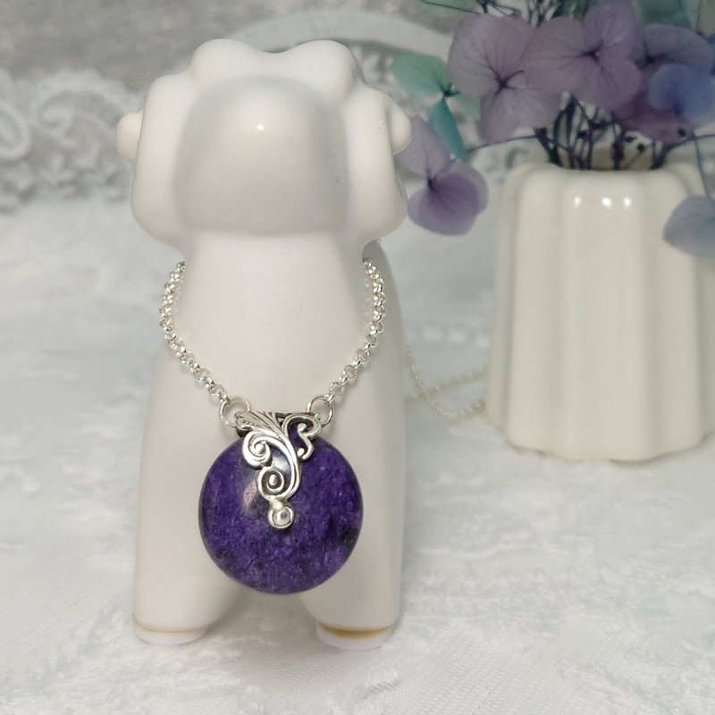 Pendant, Necklace, Charoite, Sterling Silver, Handmade Jewelry - สร้อยคอ - เครื่องเพชรพลอย สีม่วง