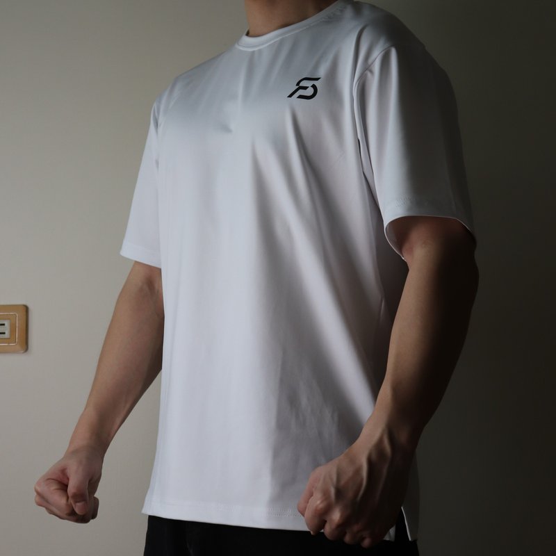 AllConf系列 半落肩休閒訓練短袖上衣 - 白 - 運動上衣/排汗衫 - 聚酯纖維 白色
