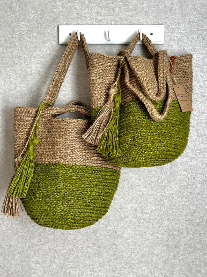 Crochet Jute Bag, DUO Jute Bag, Crochet Shoulder Jute Bag, Reusable Bag - 手提包/手提袋 - 環保材質 