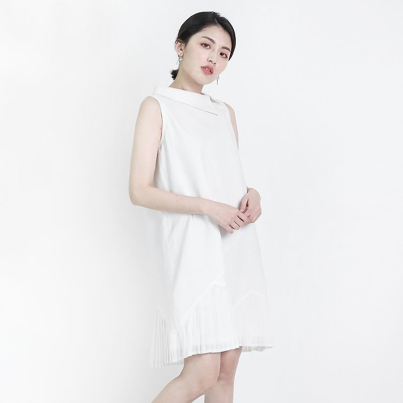 Picnic Picnic Cotton Linen Dress _8SF116_ White - ชุดเดรส - ผ้าฝ้าย/ผ้าลินิน ขาว