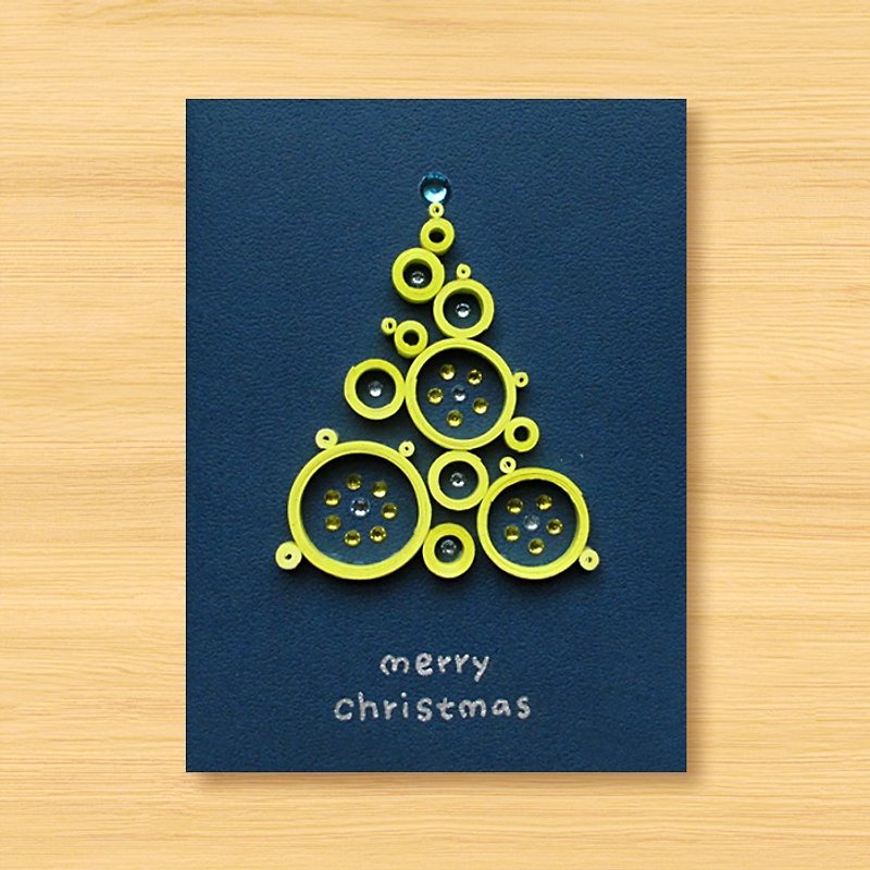 手作りロール紙クリスマスカード_遠くからの祝福夢の泡クリスマスツリー_H - カード・はがき - 紙 ブルー