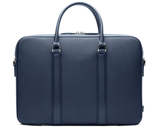 navy leather briefcase